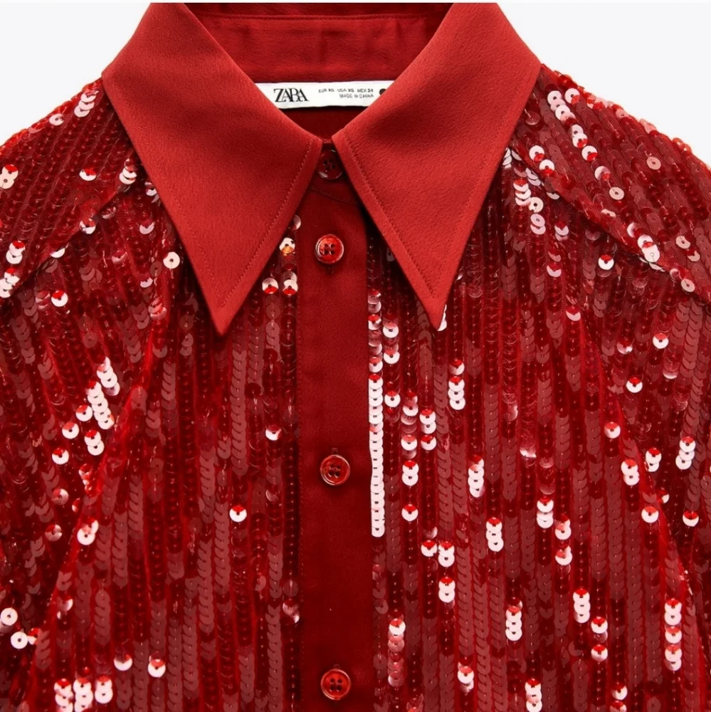 Zara Sequin Red Shirt Size S NWT